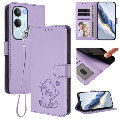Embossed Heart Cat Leather Phone Case with Hand Strap, For vivo Y29s 5G / vivo Y04 4G Global, For vivo Y19s / vivo Y29 5G, For vivo S20, For vivo S20 Pro, For vivo Y300 / V40 Lite 4G / 5G IDN, For vivo X200, For vivo X200 Pro mini, For vivo X200 Pro   ...