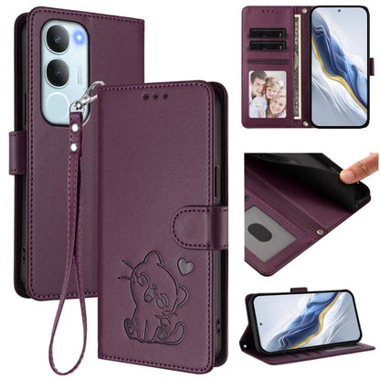 Embossed Heart Cat Leather Phone Case with Hand Strap, For vivo Y29s 5G / vivo Y04 4G Global, For vivo Y19s / vivo Y29 5G, For vivo S20, For vivo S20 Pro, For vivo Y300 / V40 Lite 4G / 5G IDN, For vivo X200, For vivo X200 Pro mini, For vivo X200 Pro   ...