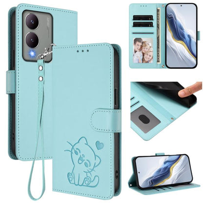 Embossed Heart Cat Leather Phone Case with Hand Strap, For vivo Y38 / vivo T3x Global, For vivo iQOO Z9x, For vivo iQOO Z9 / iQOO Z9 Turbo, For vivo S18 / S18 Pro / V30 / V30 Pro, For vivo V29e / V30 Lite 5G / Y200 5G Global, For vivo X100             ...