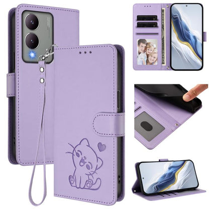 Embossed Heart Cat Leather Phone Case with Hand Strap, For vivo Y38 / vivo T3x Global, For vivo iQOO Z9x, For vivo iQOO Z9 / iQOO Z9 Turbo, For vivo S18 / S18 Pro / V30 / V30 Pro, For vivo V29e / V30 Lite 5G / Y200 5G Global, For vivo X100             ...