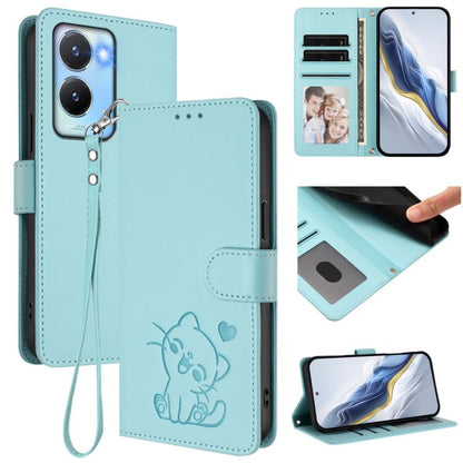 Embossed Heart Cat Leather Phone Case with Hand Strap, For vivo Y35+ / Y35m+ / Y27 4G 2023, For vivo Y02 / Y02A / Y02t / Y11 2023, For vivo Y78 / Y78+ / V29 Lite, For vivo Y100 5G / vivo Y100A Global, For vivo S16 / S16 Pro / V27 / V27 Pro             ...