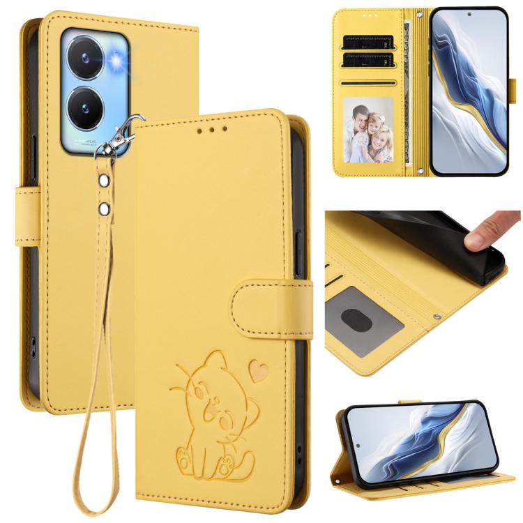 Embossed Heart Cat Leather Phone Case with Hand Strap, For vivo Y35+ / Y35m+ / Y27 4G 2023, For vivo Y02 / Y02A / Y02t / Y11 2023, For vivo Y78 / Y78+ / V29 Lite, For vivo Y100 5G / vivo Y100A Global, For vivo S16 / S16 Pro / V27 / V27 Pro             ...
