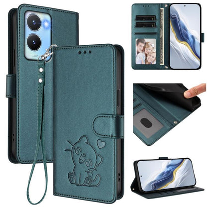 Embossed Heart Cat Leather Phone Case with Hand Strap, For vivo Y35+ / Y35m+ / Y27 4G 2023, For vivo Y02 / Y02A / Y02t / Y11 2023, For vivo Y78 / Y78+ / V29 Lite, For vivo Y100 5G / vivo Y100A Global, For vivo S16 / S16 Pro / V27 / V27 Pro             ...