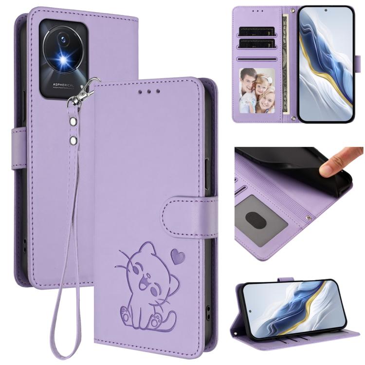 Embossed Heart Cat Leather Phone Case with Hand Strap, For vivo Y35+ / Y35m+ / Y27 4G 2023, For vivo Y02 / Y02A / Y02t / Y11 2023, For vivo Y78 / Y78+ / V29 Lite, For vivo Y100 5G / vivo Y100A Global, For vivo S16 / S16 Pro / V27 / V27 Pro             ...