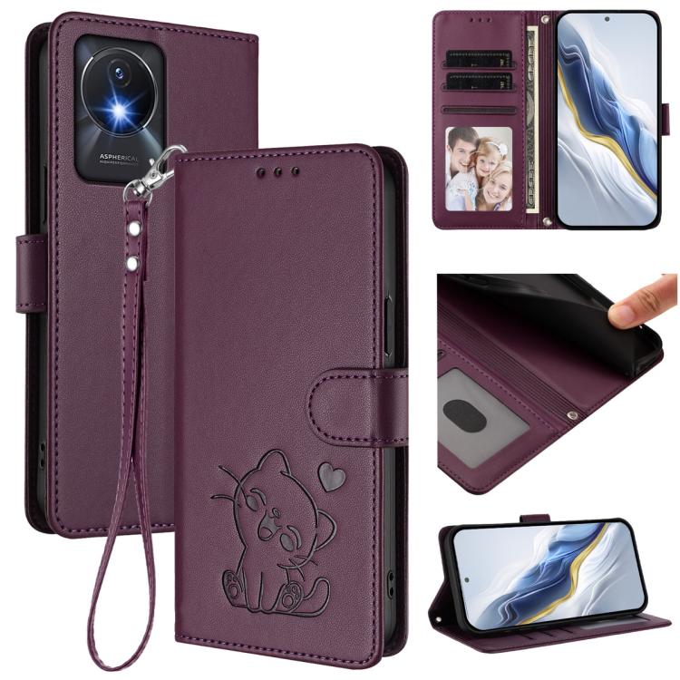 Embossed Heart Cat Leather Phone Case with Hand Strap, For vivo Y35+ / Y35m+ / Y27 4G 2023, For vivo Y02 / Y02A / Y02t / Y11 2023, For vivo Y78 / Y78+ / V29 Lite, For vivo Y100 5G / vivo Y100A Global, For vivo S16 / S16 Pro / V27 / V27 Pro             ...