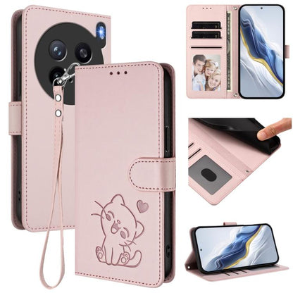 Embossed Heart Cat Leather Phone Case with Hand Strap, For vivo Y400 Pro 5G, For vivo X200 FE / vivo S30 Pro mini, For vivo S30, For vivo X200s, For vivo iQOO Z10 / Y300 Pro+ / T4, For vivo iQOO Z10x / Y29 4G / T4x / Y300t, For vivo V50 / vivo V50e    ...