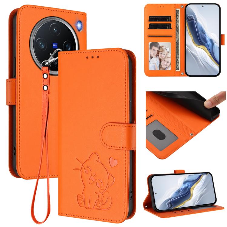 Embossed Heart Cat Leather Phone Case with Hand Strap, For vivo Y29s 5G / vivo Y04 4G Global, For vivo Y19s / vivo Y29 5G, For vivo S20, For vivo S20 Pro, For vivo Y300 / V40 Lite 4G / 5G IDN, For vivo X200, For vivo X200 Pro mini, For vivo X200 Pro   ...