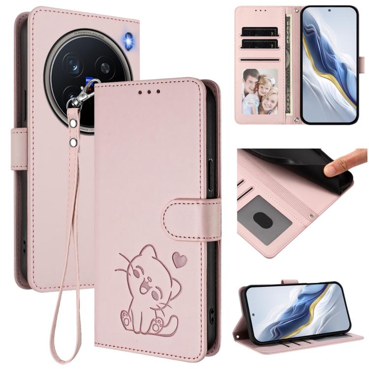 Embossed Heart Cat Leather Phone Case with Hand Strap, For vivo Y29s 5G / vivo Y04 4G Global, For vivo Y19s / vivo Y29 5G, For vivo S20, For vivo S20 Pro, For vivo Y300 / V40 Lite 4G / 5G IDN, For vivo X200, For vivo X200 Pro mini, For vivo X200 Pro   ...