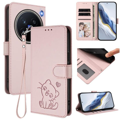 Embossed Heart Cat Leather Phone Case with Hand Strap, For vivo Y29s 5G / vivo Y04 4G Global, For vivo Y19s / vivo Y29 5G, For vivo S20, For vivo S20 Pro, For vivo Y300 / V40 Lite 4G / 5G IDN, For vivo X200, For vivo X200 Pro mini, For vivo X200 Pro   ...