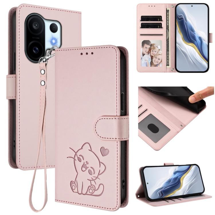 Embossed Heart Cat Leather Phone Case with Hand Strap, For vivo Y400 Pro 5G, For vivo X200 FE / vivo S30 Pro mini, For vivo S30, For vivo X200s, For vivo iQOO Z10 / Y300 Pro+ / T4, For vivo iQOO Z10x / Y29 4G / T4x / Y300t, For vivo V50 / vivo V50e    ...