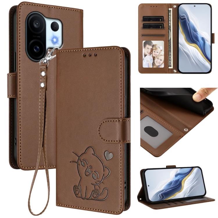 Embossed Heart Cat Leather Phone Case with Hand Strap, For vivo Y400 Pro 5G, For vivo X200 FE / vivo S30 Pro mini, For vivo S30, For vivo X200s, For vivo iQOO Z10 / Y300 Pro+ / T4, For vivo iQOO Z10x / Y29 4G / T4x / Y300t, For vivo V50 / vivo V50e    ...