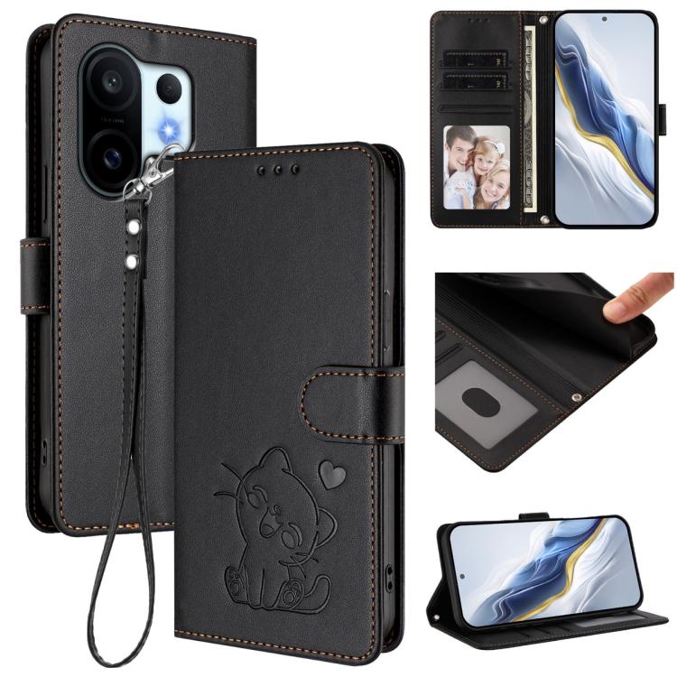 Embossed Heart Cat Leather Phone Case with Hand Strap, For vivo Y400 Pro 5G, For vivo X200 FE / vivo S30 Pro mini, For vivo S30, For vivo X200s, For vivo iQOO Z10 / Y300 Pro+ / T4, For vivo iQOO Z10x / Y29 4G / T4x / Y300t, For vivo V50 / vivo V50e    ...