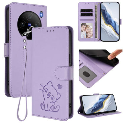 Embossed Heart Cat Leather Phone Case with Hand Strap, For vivo iQOO Z9s / vivo V40e, For vivo S19 Pro / V40 / V40 Pro / T3 Ultra, For vivo iQOO Z9 Lite / Y18 / Y28s / Y37m 5G, For vivo iQOO Z9s Pro / vivo T3 Pro 5G, For vivo V40 Lite 5G / vivo V30e   ...