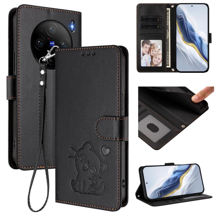 Embossed Heart Cat Leather Phone Case with Hand Strap, For vivo iQOO Z9s / vivo V40e, For vivo S19 Pro / V40 / V40 Pro / T3 Ultra, For vivo iQOO Z9 Lite / Y18 / Y28s / Y37m 5G, For vivo iQOO Z9s Pro / vivo T3 Pro 5G, For vivo V40 Lite 5G / vivo V30e   ...