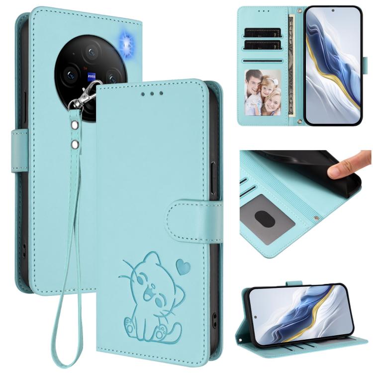Embossed Heart Cat Leather Phone Case with Hand Strap, For vivo iQOO Z9s / vivo V40e, For vivo S19 Pro / V40 / V40 Pro / T3 Ultra, For vivo iQOO Z9 Lite / Y18 / Y28s / Y37m 5G, For vivo iQOO Z9s Pro / vivo T3 Pro 5G, For vivo V40 Lite 5G / vivo V30e   ...