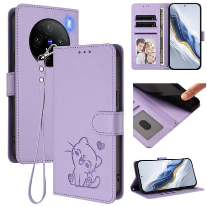 Embossed Heart Cat Leather Phone Case with Hand Strap, For vivo iQOO Z9s / vivo V40e, For vivo S19 Pro / V40 / V40 Pro / T3 Ultra, For vivo iQOO Z9 Lite / Y18 / Y28s / Y37m 5G, For vivo iQOO Z9s Pro / vivo T3 Pro 5G, For vivo V40 Lite 5G / vivo V30e   ...