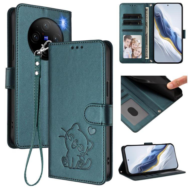 Embossed Heart Cat Leather Phone Case with Hand Strap, For vivo iQOO Z9s / vivo V40e, For vivo S19 Pro / V40 / V40 Pro / T3 Ultra, For vivo iQOO Z9 Lite / Y18 / Y28s / Y37m 5G, For vivo iQOO Z9s Pro / vivo T3 Pro 5G, For vivo V40 Lite 5G / vivo V30e   ...