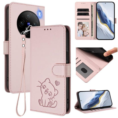 Embossed Heart Cat Leather Phone Case with Hand Strap, For vivo Y38 / vivo T3x Global, For vivo iQOO Z9x, For vivo iQOO Z9 / iQOO Z9 Turbo, For vivo S18 / S18 Pro / V30 / V30 Pro, For vivo V29e / V30 Lite 5G / Y200 5G Global, For vivo X100             ...