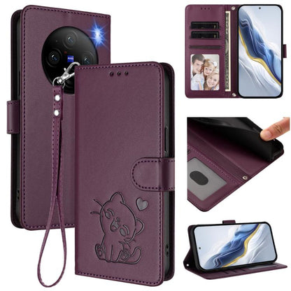 Embossed Heart Cat Leather Phone Case with Hand Strap, For vivo Y38 / vivo T3x Global, For vivo iQOO Z9x, For vivo iQOO Z9 / iQOO Z9 Turbo, For vivo S18 / S18 Pro / V30 / V30 Pro, For vivo V29e / V30 Lite 5G / Y200 5G Global, For vivo X100             ...