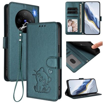 Embossed Heart Cat Leather Phone Case with Hand Strap, For vivo Y38 / vivo T3x Global, For vivo iQOO Z9x, For vivo iQOO Z9 / iQOO Z9 Turbo, For vivo S18 / S18 Pro / V30 / V30 Pro, For vivo V29e / V30 Lite 5G / Y200 5G Global, For vivo X100             ...
