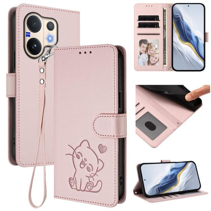 Embossed Heart Cat Leather Phone Case with Hand Strap, For vivo X300 FE 5G / S50 Pro mini 5G, For vivo X300s, For vivo Y21 5G 2026 / vivo Y05 4G, For vivo V70 FE 5G, For vivo X300 Ultra, For vivo V60 Lite 5G Global, For vivo Y400 5G                    ...