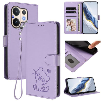 Embossed Heart Cat Leather Phone Case with Hand Strap, For vivo X300 FE 5G / S50 Pro mini 5G, For vivo X300s, For vivo Y21 5G 2026 / vivo Y05 4G, For vivo V70 FE 5G, For vivo X300 Ultra, For vivo V60 Lite 5G Global, For vivo Y400 5G                    ...