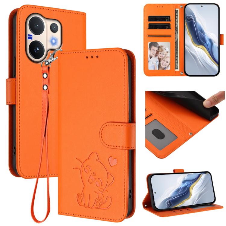 Embossed Heart Cat Leather Phone Case with Hand Strap, For vivo X300 FE 5G / S50 Pro mini 5G, For vivo X300s, For vivo Y21 5G 2026 / vivo Y05 4G, For vivo V70 FE 5G, For vivo X300 Ultra, For vivo V60 Lite 5G Global, For vivo Y400 5G                    ...