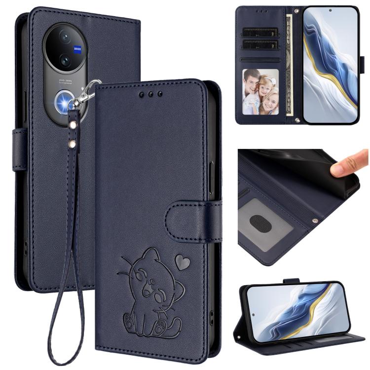 Embossed Heart Cat Leather Phone Case with Hand Strap, For vivo Y400 Pro 5G, For vivo X200 FE / vivo S30 Pro mini, For vivo S30, For vivo X200s, For vivo iQOO Z10 / Y300 Pro+ / T4, For vivo iQOO Z10x / Y29 4G / T4x / Y300t, For vivo V50 / vivo V50e    ...