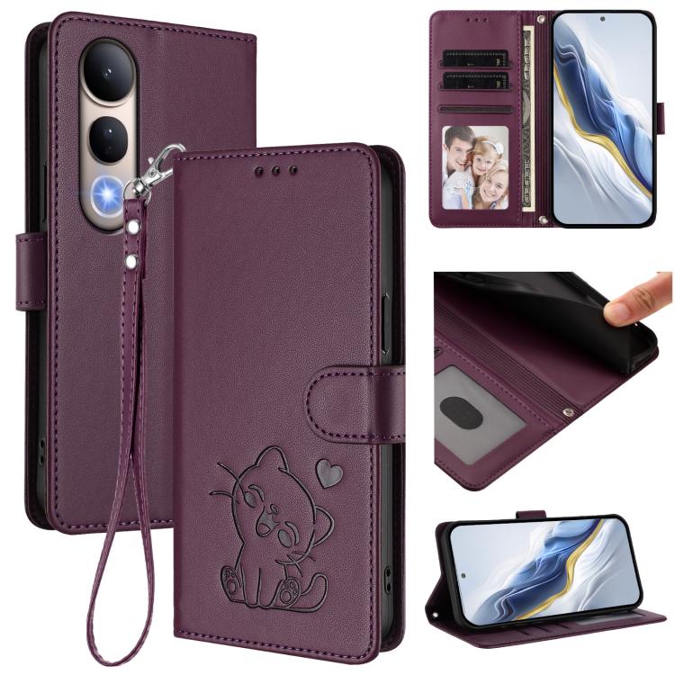 Embossed Heart Cat Leather Phone Case with Hand Strap, For vivo Y400 Pro 5G, For vivo X200 FE / vivo S30 Pro mini, For vivo S30, For vivo X200s, For vivo iQOO Z10 / Y300 Pro+ / T4, For vivo iQOO Z10x / Y29 4G / T4x / Y300t, For vivo V50 / vivo V50e    ...