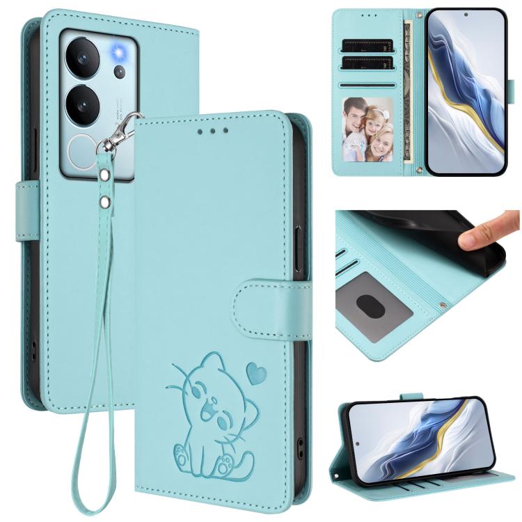 Embossed Heart Cat Leather Phone Case with Hand Strap, For vivo Y38 / vivo T3x Global, For vivo iQOO Z9x, For vivo iQOO Z9 / iQOO Z9 Turbo, For vivo S18 / S18 Pro / V30 / V30 Pro, For vivo V29e / V30 Lite 5G / Y200 5G Global, For vivo X100             ...