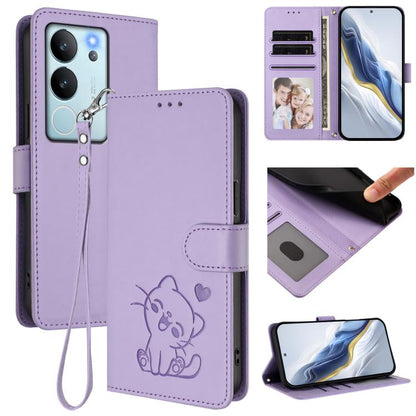 Embossed Heart Cat Leather Phone Case with Hand Strap, For vivo Y38 / vivo T3x Global, For vivo iQOO Z9x, For vivo iQOO Z9 / iQOO Z9 Turbo, For vivo S18 / S18 Pro / V30 / V30 Pro, For vivo V29e / V30 Lite 5G / Y200 5G Global, For vivo X100             ...
