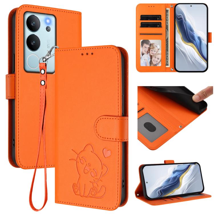 Embossed Heart Cat Leather Phone Case with Hand Strap, For vivo Y38 / vivo T3x Global, For vivo iQOO Z9x, For vivo iQOO Z9 / iQOO Z9 Turbo, For vivo S18 / S18 Pro / V30 / V30 Pro, For vivo V29e / V30 Lite 5G / Y200 5G Global, For vivo X100             ...