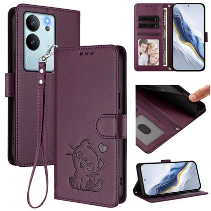 Embossed Heart Cat Leather Phone Case with Hand Strap, For vivo Y38 / vivo T3x Global, For vivo iQOO Z9x, For vivo iQOO Z9 / iQOO Z9 Turbo, For vivo S18 / S18 Pro / V30 / V30 Pro, For vivo V29e / V30 Lite 5G / Y200 5G Global, For vivo X100             ...