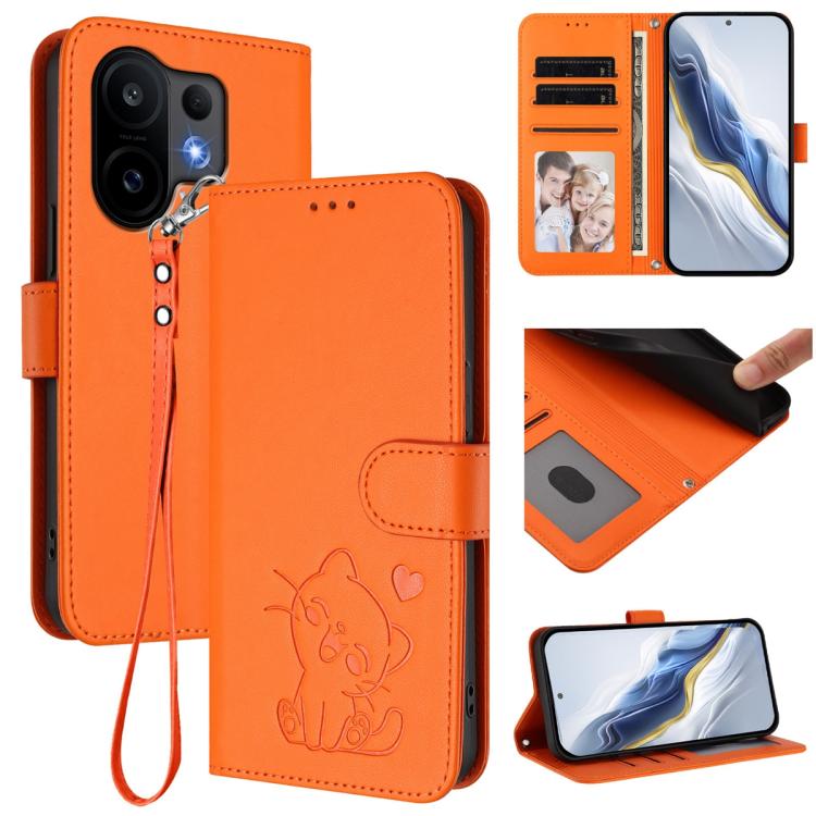 Embossed Heart Cat Leather Phone Case with Hand Strap, For vivo Y400 Pro 5G, For vivo X200 FE / vivo S30 Pro mini, For vivo S30, For vivo X200s, For vivo iQOO Z10 / Y300 Pro+ / T4, For vivo iQOO Z10x / Y29 4G / T4x / Y300t, For vivo V50 / vivo V50e    ...