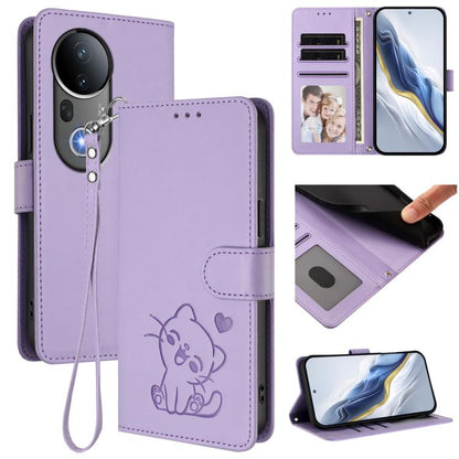 Embossed Heart Cat Leather Phone Case with Hand Strap, For vivo Y29s 5G / vivo Y04 4G Global, For vivo Y19s / vivo Y29 5G, For vivo S20, For vivo S20 Pro, For vivo Y300 / V40 Lite 4G / 5G IDN, For vivo X200, For vivo X200 Pro mini, For vivo X200 Pro   ...
