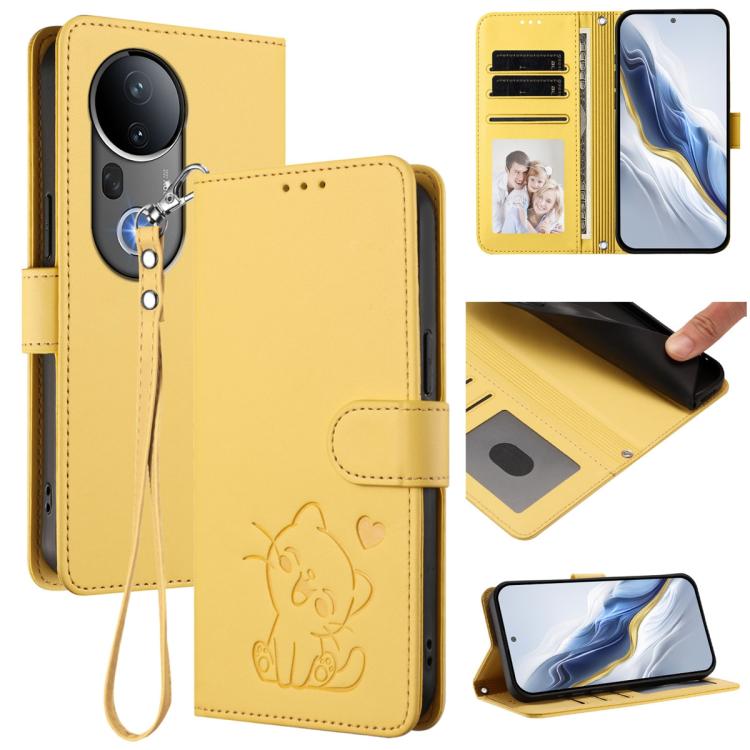 Embossed Heart Cat Leather Phone Case with Hand Strap, For vivo Y29s 5G / vivo Y04 4G Global, For vivo Y19s / vivo Y29 5G, For vivo S20, For vivo S20 Pro, For vivo Y300 / V40 Lite 4G / 5G IDN, For vivo X200, For vivo X200 Pro mini, For vivo X200 Pro   ...