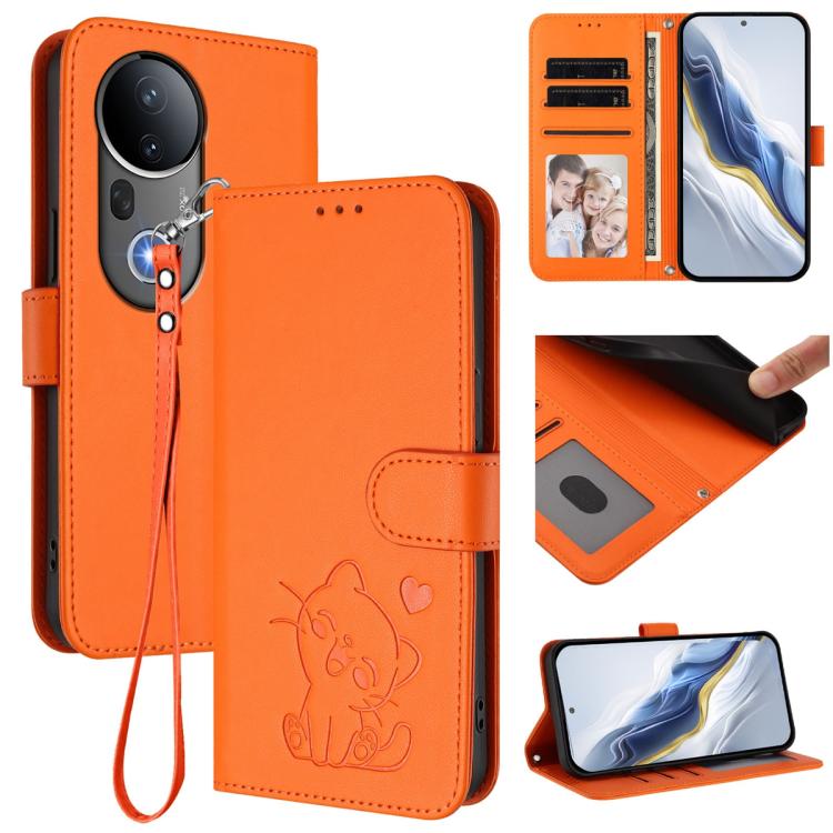 Embossed Heart Cat Leather Phone Case with Hand Strap, For vivo Y29s 5G / vivo Y04 4G Global, For vivo Y19s / vivo Y29 5G, For vivo S20, For vivo S20 Pro, For vivo Y300 / V40 Lite 4G / 5G IDN, For vivo X200, For vivo X200 Pro mini, For vivo X200 Pro   ...