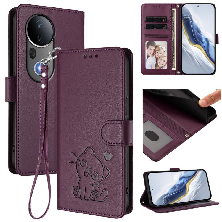 Embossed Heart Cat Leather Phone Case with Hand Strap, For vivo Y29s 5G / vivo Y04 4G Global, For vivo Y19s / vivo Y29 5G, For vivo S20, For vivo S20 Pro, For vivo Y300 / V40 Lite 4G / 5G IDN, For vivo X200, For vivo X200 Pro mini, For vivo X200 Pro   ...