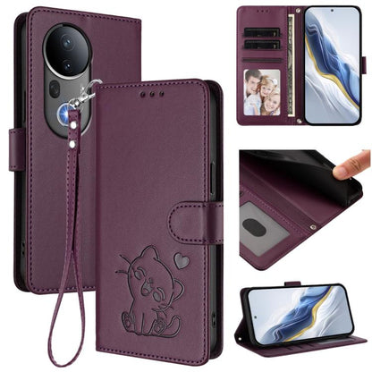 Embossed Heart Cat Leather Phone Case with Hand Strap, For vivo Y29s 5G / vivo Y04 4G Global, For vivo Y19s / vivo Y29 5G, For vivo S20, For vivo S20 Pro, For vivo Y300 / V40 Lite 4G / 5G IDN, For vivo X200, For vivo X200 Pro mini, For vivo X200 Pro   ...