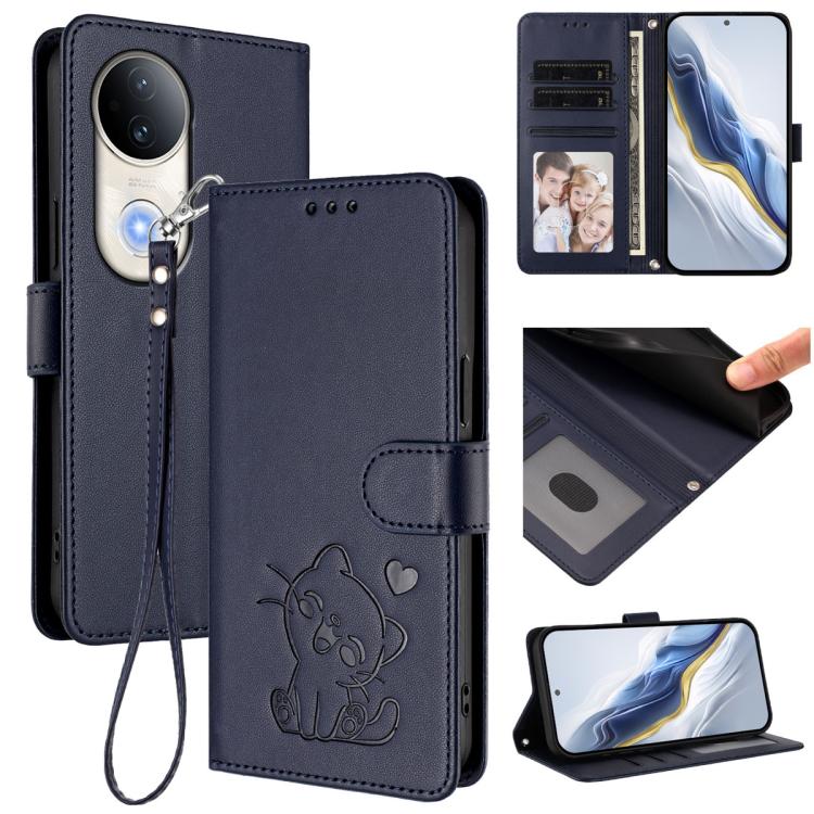 Embossed Heart Cat Leather Phone Case with Hand Strap, For vivo Y29s 5G / vivo Y04 4G Global, For vivo Y19s / vivo Y29 5G, For vivo S20, For vivo S20 Pro, For vivo Y300 / V40 Lite 4G / 5G IDN, For vivo X200, For vivo X200 Pro mini, For vivo X200 Pro   ...