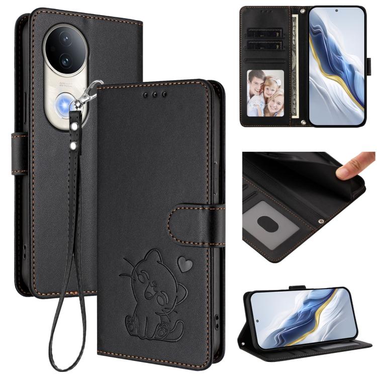 Embossed Heart Cat Leather Phone Case with Hand Strap, For vivo Y29s 5G / vivo Y04 4G Global, For vivo Y19s / vivo Y29 5G, For vivo S20, For vivo S20 Pro, For vivo Y300 / V40 Lite 4G / 5G IDN, For vivo X200, For vivo X200 Pro mini, For vivo X200 Pro   ...