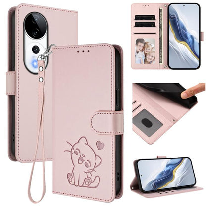 Embossed Heart Cat Leather Phone Case with Hand Strap, For vivo iQOO Z9s / vivo V40e, For vivo S19 Pro / V40 / V40 Pro / T3 Ultra, For vivo iQOO Z9 Lite / Y18 / Y28s / Y37m 5G, For vivo iQOO Z9s Pro / vivo T3 Pro 5G, For vivo V40 Lite 5G / vivo V30e   ...