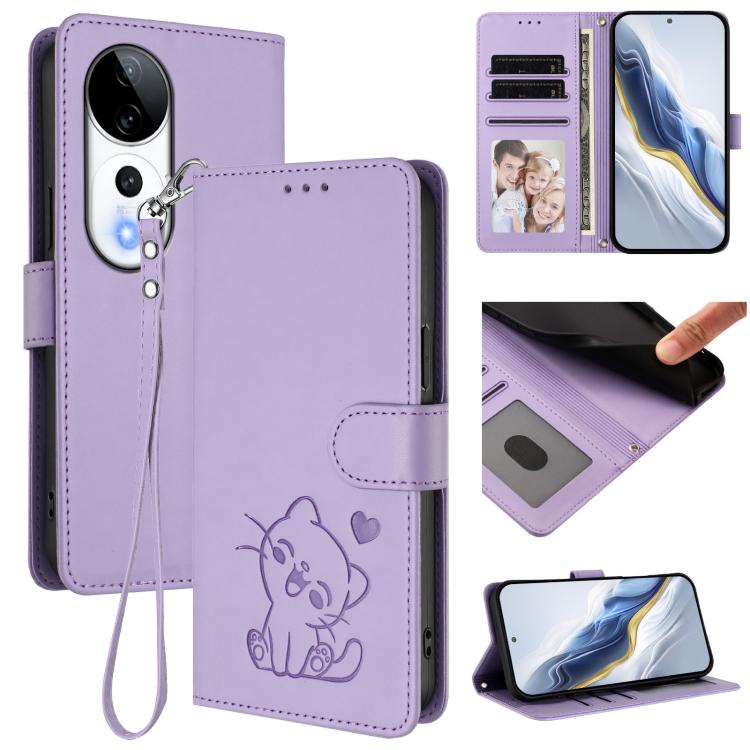 Embossed Heart Cat Leather Phone Case with Hand Strap, For vivo iQOO Z9s / vivo V40e, For vivo S19 Pro / V40 / V40 Pro / T3 Ultra, For vivo iQOO Z9 Lite / Y18 / Y28s / Y37m 5G, For vivo iQOO Z9s Pro / vivo T3 Pro 5G, For vivo V40 Lite 5G / vivo V30e   ...