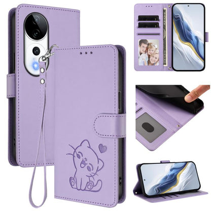 Embossed Heart Cat Leather Phone Case with Hand Strap, For vivo iQOO Z9s / vivo V40e, For vivo S19 Pro / V40 / V40 Pro / T3 Ultra, For vivo iQOO Z9 Lite / Y18 / Y28s / Y37m 5G, For vivo iQOO Z9s Pro / vivo T3 Pro 5G, For vivo V40 Lite 5G / vivo V30e   ...
