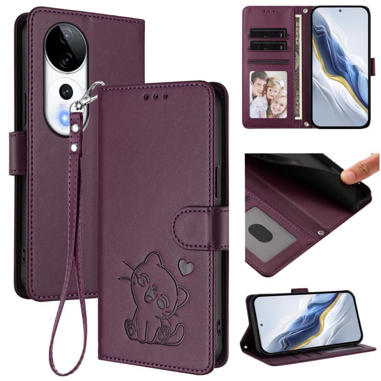 Embossed Heart Cat Leather Phone Case with Hand Strap, For vivo iQOO Z9s / vivo V40e, For vivo S19 Pro / V40 / V40 Pro / T3 Ultra, For vivo iQOO Z9 Lite / Y18 / Y28s / Y37m 5G, For vivo iQOO Z9s Pro / vivo T3 Pro 5G, For vivo V40 Lite 5G / vivo V30e   ...
