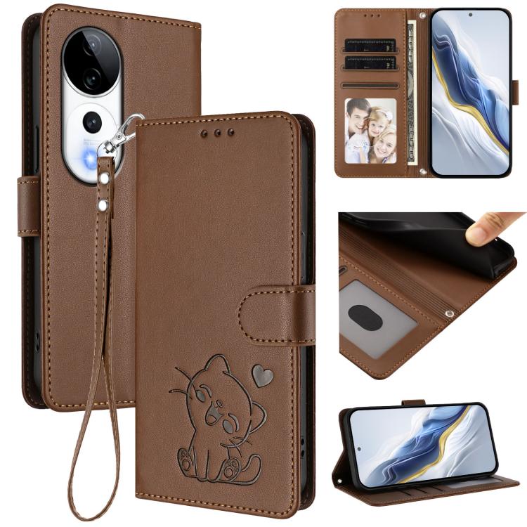 Embossed Heart Cat Leather Phone Case with Hand Strap, For vivo iQOO Z9s / vivo V40e, For vivo S19 Pro / V40 / V40 Pro / T3 Ultra, For vivo iQOO Z9 Lite / Y18 / Y28s / Y37m 5G, For vivo iQOO Z9s Pro / vivo T3 Pro 5G, For vivo V40 Lite 5G / vivo V30e   ...