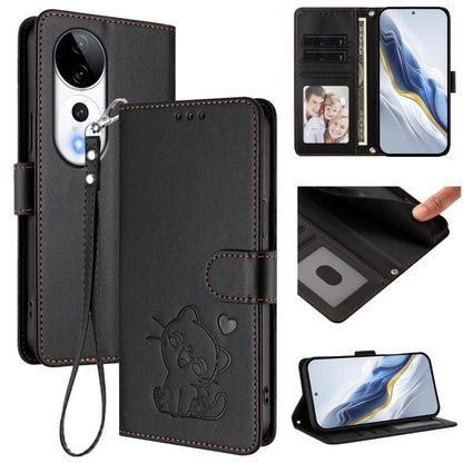 Embossed Heart Cat Leather Phone Case with Hand Strap, For vivo iQOO Z9s / vivo V40e, For vivo S19 Pro / V40 / V40 Pro / T3 Ultra, For vivo iQOO Z9 Lite / Y18 / Y28s / Y37m 5G, For vivo iQOO Z9s Pro / vivo T3 Pro 5G, For vivo V40 Lite 5G / vivo V30e   ...