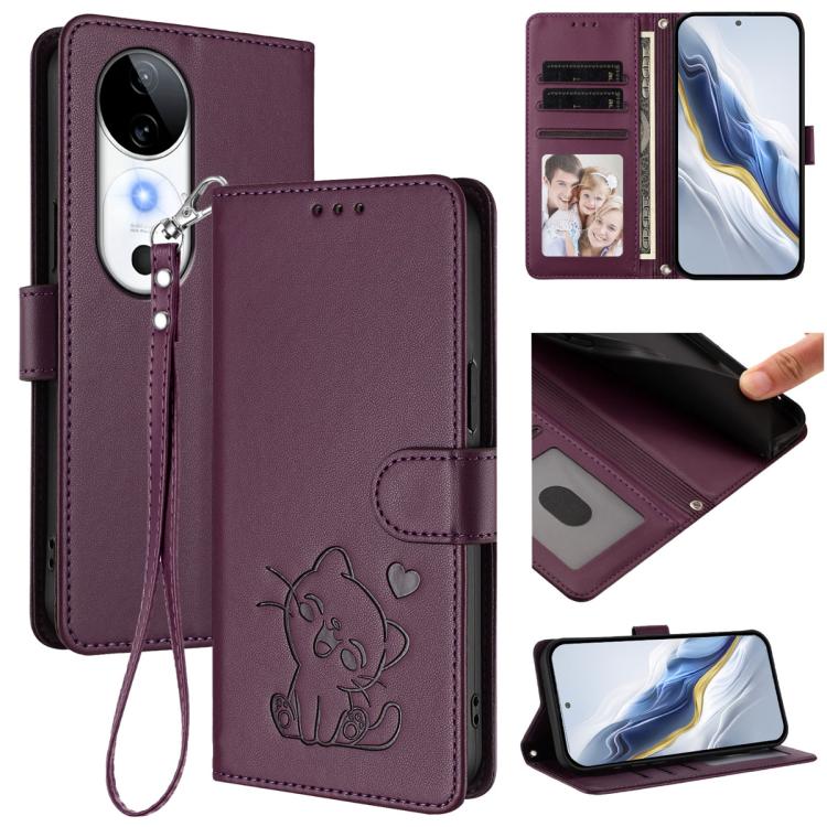 Embossed Heart Cat Leather Phone Case with Hand Strap, For vivo iQOO Z9s / vivo V40e, For vivo S19 Pro / V40 / V40 Pro / T3 Ultra, For vivo iQOO Z9 Lite / Y18 / Y28s / Y37m 5G, For vivo iQOO Z9s Pro / vivo T3 Pro 5G, For vivo V40 Lite 5G / vivo V30e   ...