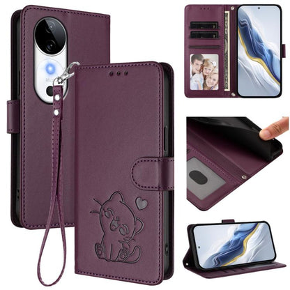 Embossed Heart Cat Leather Phone Case with Hand Strap, For vivo iQOO Z9s / vivo V40e, For vivo S19 Pro / V40 / V40 Pro / T3 Ultra, For vivo iQOO Z9 Lite / Y18 / Y28s / Y37m 5G, For vivo iQOO Z9s Pro / vivo T3 Pro 5G, For vivo V40 Lite 5G / vivo V30e   ...