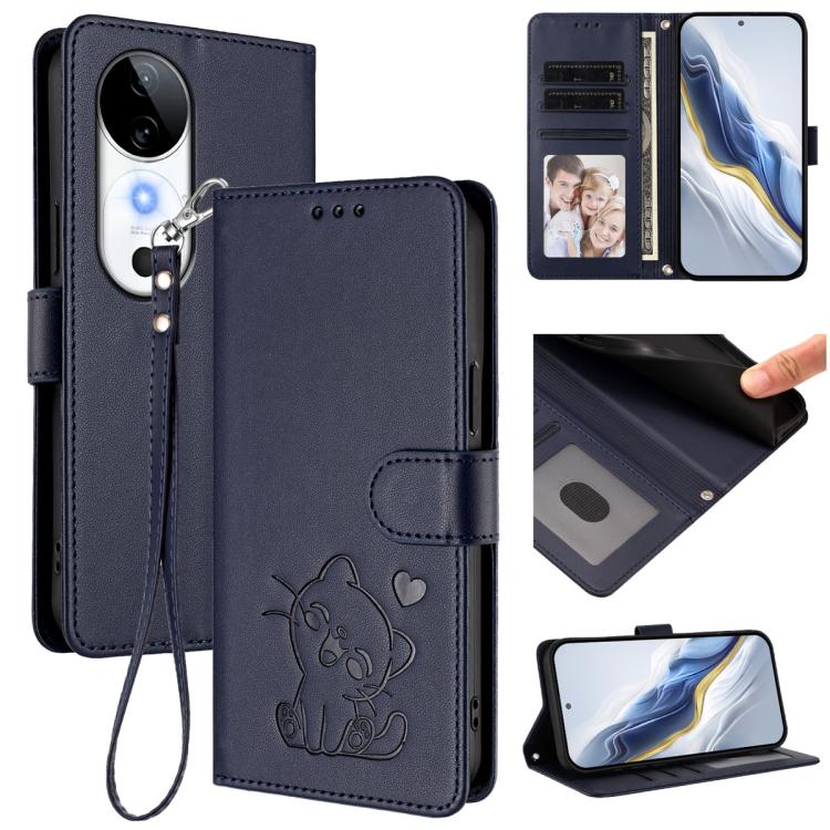 Embossed Heart Cat Leather Phone Case with Hand Strap, For vivo iQOO Z9s / vivo V40e, For vivo S19 Pro / V40 / V40 Pro / T3 Ultra, For vivo iQOO Z9 Lite / Y18 / Y28s / Y37m 5G, For vivo iQOO Z9s Pro / vivo T3 Pro 5G, For vivo V40 Lite 5G / vivo V30e   ...
